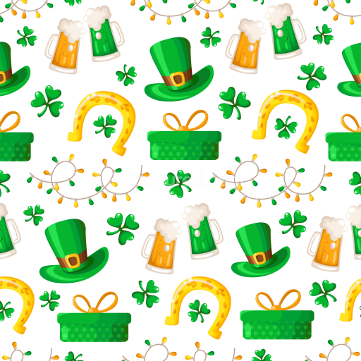 Seamless 3D PBR Texture with St Patrick Symbols in Cartoon Style