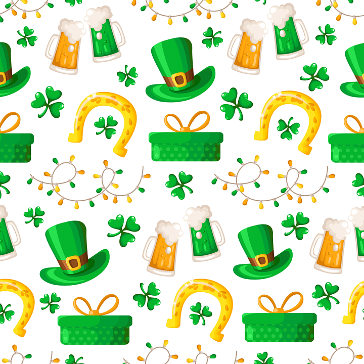 with St Patrick Symbols in Cartoon Style seamless PBR texture preview