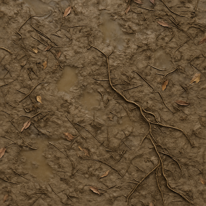 Of Wet Mud With Water Puddles And Organic Debris seamless PBR texture preview