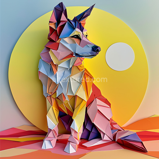 Seamless 3D PBR Texture of Colorful Origami Canaan Dog Sculpture