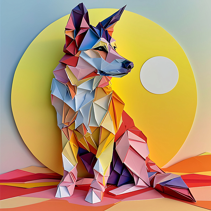 Animal of Colorful Origami Canaan Dog Sculpture seamless PBR texture preview