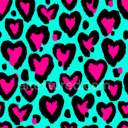 seamless Seamless 3D PBR Vibrant Cyan and Pink Heart-Shaped Leopard Print Fabric Texture texture 8k free download PBR