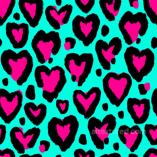 Vibrant Cyan and Pink Heart-Shaped Leopard Print Fabric Texture seamless Leopard Print PBR texture
