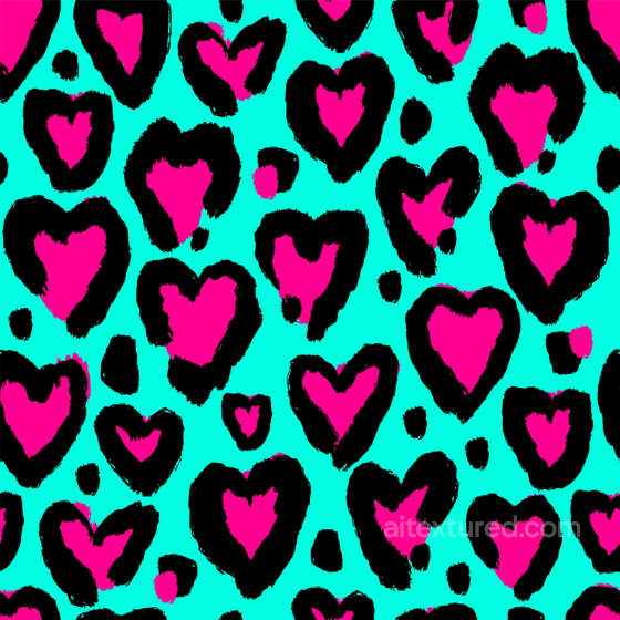Vibrant Cyan and Pink Heart-Shaped Leopard Print Fabric Texture Leopard Print texture preview