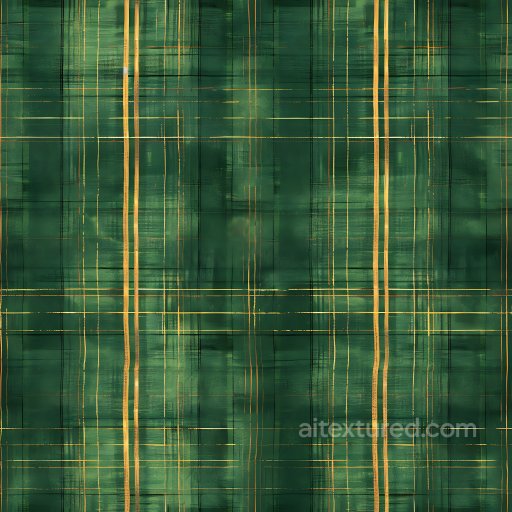 Seamless 3D PBR Brushed Metal Texture Featuring Green and Gold Plaid Pattern texture preview