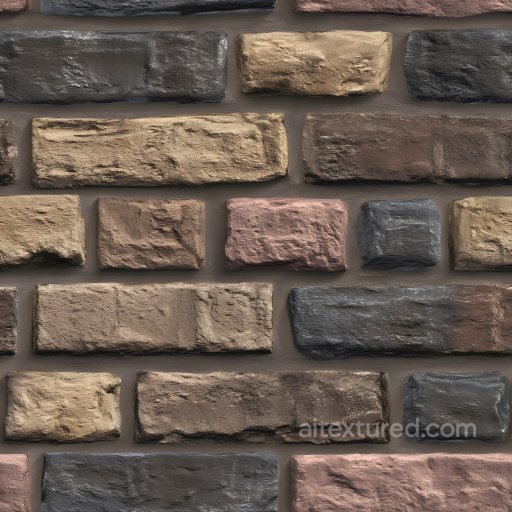 Multicolored Cracked Brick Wall Seamless Texture with Rough Surface seamless Brick PBR texture