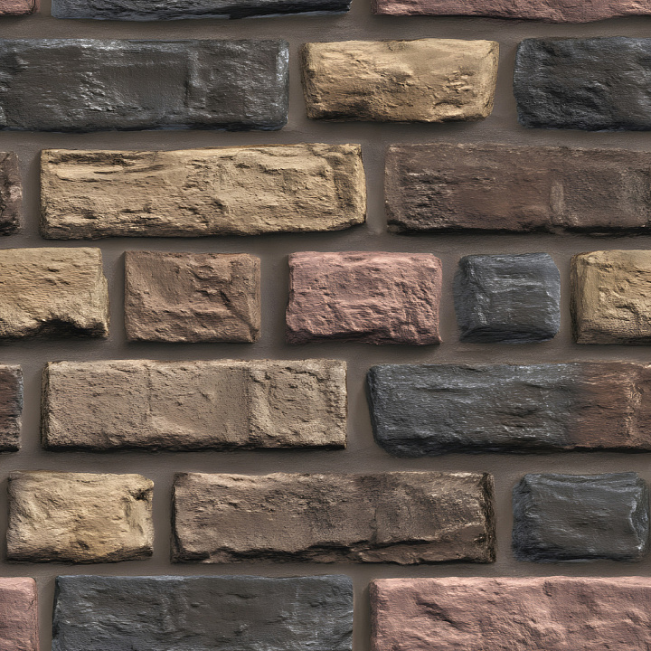 Multicolored Cracked Brick Wall with Rough Surface seamless PBR texture preview