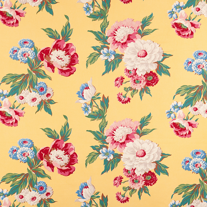 Vintage Floral Fabric with Warm Yellow Background and Colorful Bouquet… seamless PBR texture preview