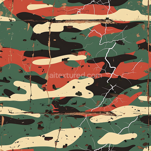 Seamless 3D PBR Vintage Woodland Camouflage Texture with Distressed Weathered Effect