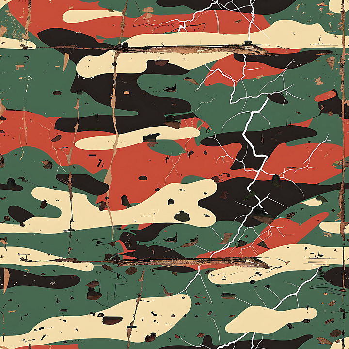 Vintage Woodland Camouflage with Distressed Weathered Effect seamless PBR texture preview