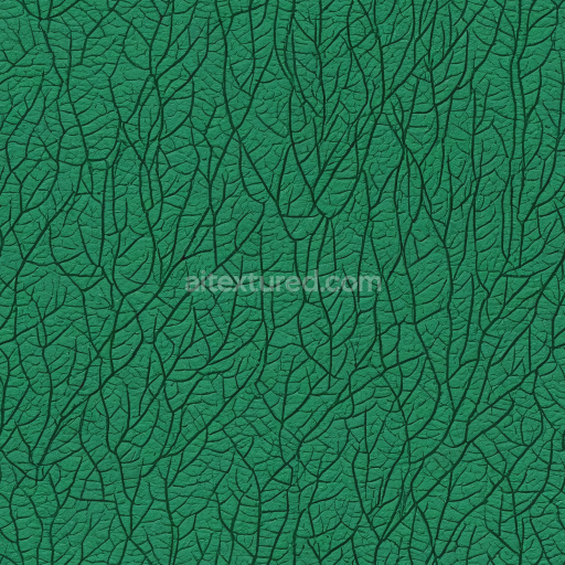 Seamless 3D PBR texture of cracked green leather with intricate vein-like patterns
