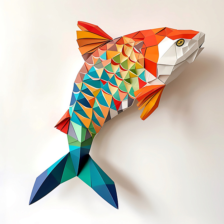 Animal of Colorful Origami Fish Scale Pattern seamless PBR texture preview