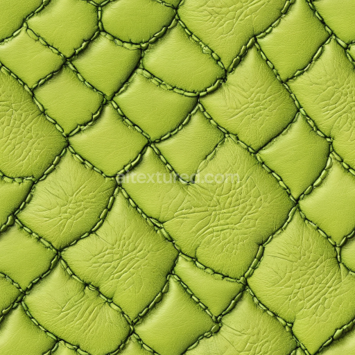 Seamless 3D PBR texture of lime green stitched patchwork leather with subtle wrinkles