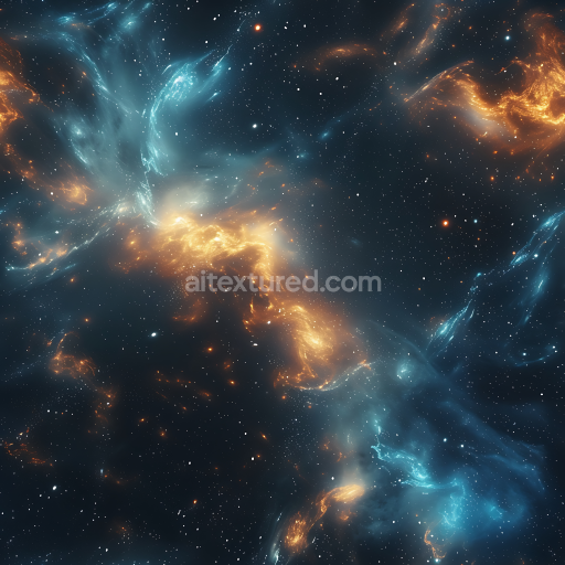 Seamless 3D Space PBR Texture Featuring Vibrant Blue and Orange Nebula Clouds