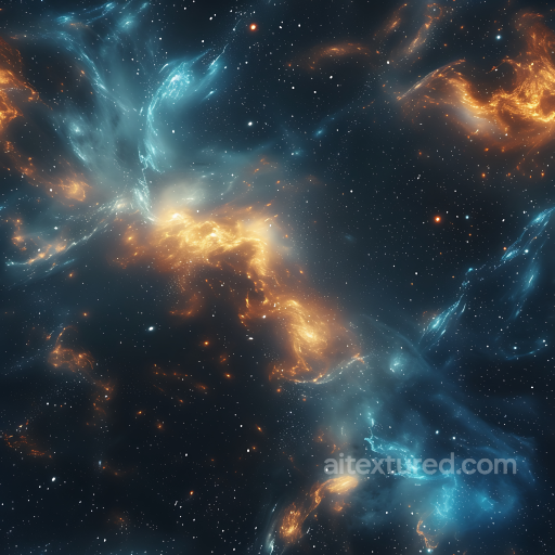 Space PBR Texture Featuring Vibrant Blue and Orange Nebula Clouds seamless Star, space, planets PBR texture