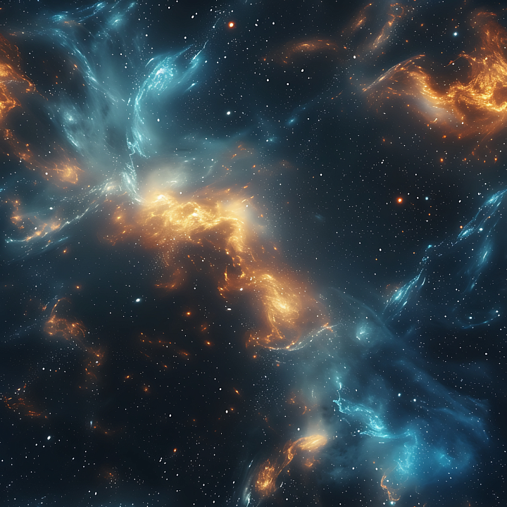 Space Featuring Vibrant Blue and Orange Nebula Clouds seamless PBR texture preview