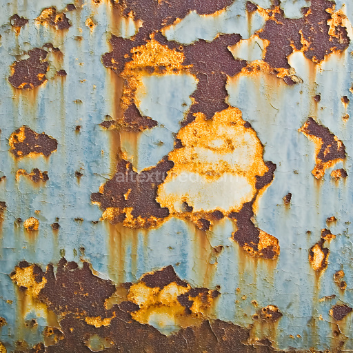 Seamless 3D PBR Rusted Metal Texture with Cracked and Peeling Paint in Blue and Orange