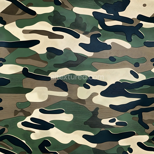 Seamless 3D PBR Woodland Camouflage Texture with Organic Multi-Tone Pattern