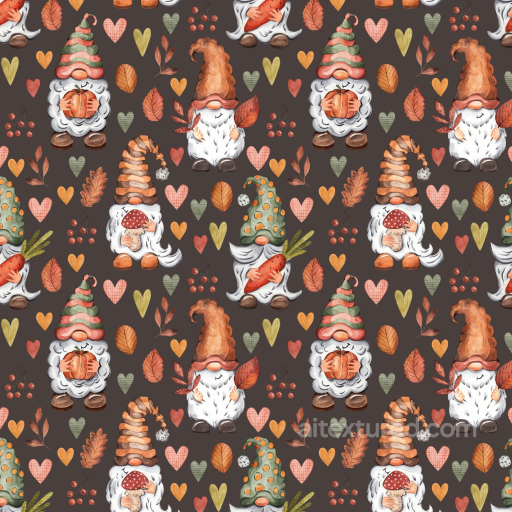 Watercolor Christmas Gnome Fabric Texture with Autumn Motifs seamless Watercolor Christmas PBR texture