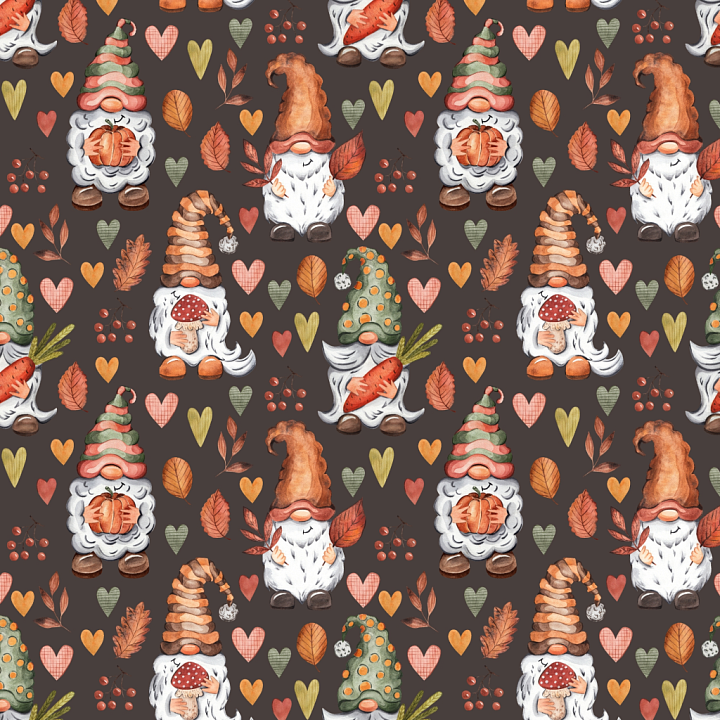 Watercolor Christmas Gnome Fabric with Autumn Motifs seamless PBR texture preview