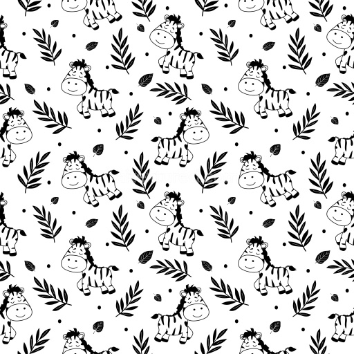 Pattern Bundle - Seamless 3D Pattern PBR Texture Featuring Cute Zebra Motifs and Tropical Leaves texture preview