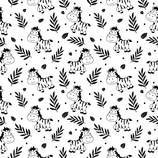 Seamless 3D Pattern PBR Texture Featuring Cute Zebra Motifs and Tropical Leaves texture preview