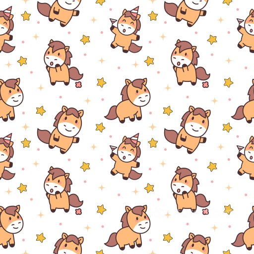 Pattern PBR Texture Featuring Cute Cartoon Horses with Stars seamless Pattern Bundle PBR texture