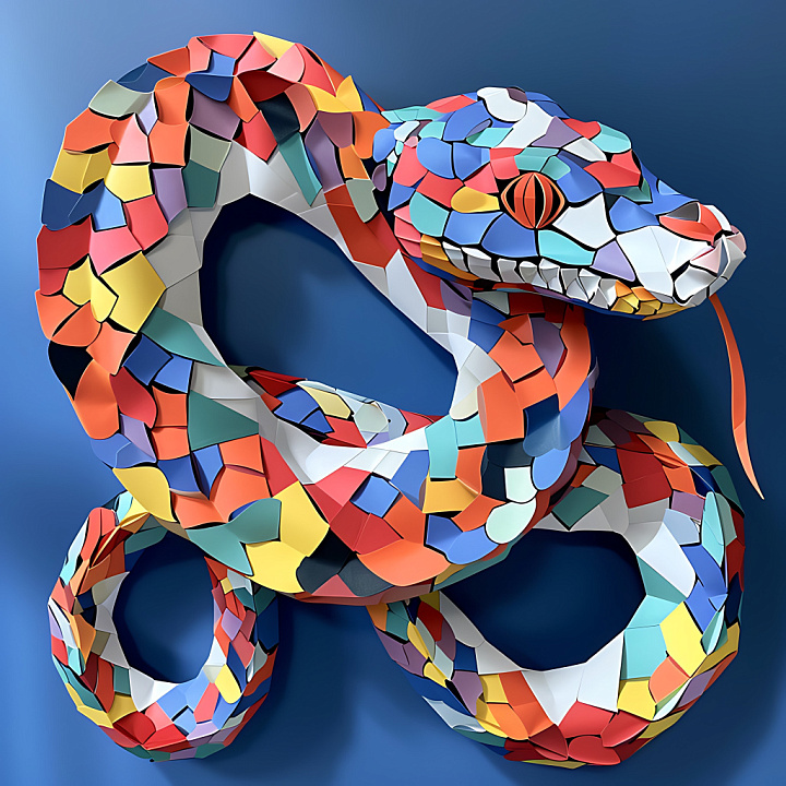 Of Colorful Geometric Polygon Snake Scales seamless PBR texture preview