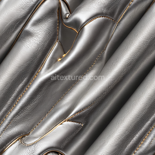Seamless 3D PBR Texture of Smooth Metallic Silver Leather with Detailed Stitching and Wrinkles