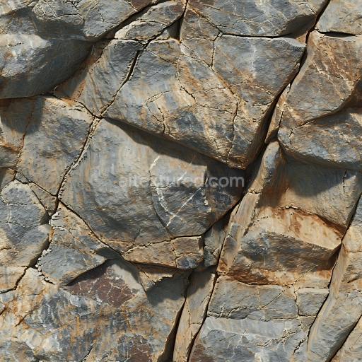 Seamless 3D PBR Texture of Rough Rocky Cliff Wall with Crack Patterns and Rust Tones