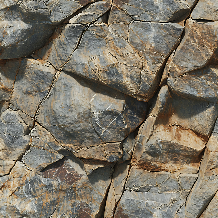 Stone of Rough Rocky Cliff Wall with Crack Patterns and Rust Tones seamless PBR texture preview