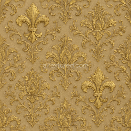 Seamless 3d texture pbr 8k fleur de lis damask wallpaper with embossed metallic accents finish