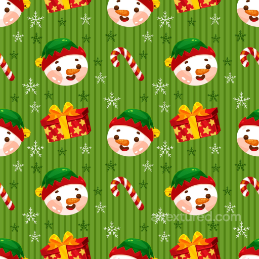 Featuring Cute Christmas Icons on Green Striped Background seamless All Christmas Digital paper PBR texture
