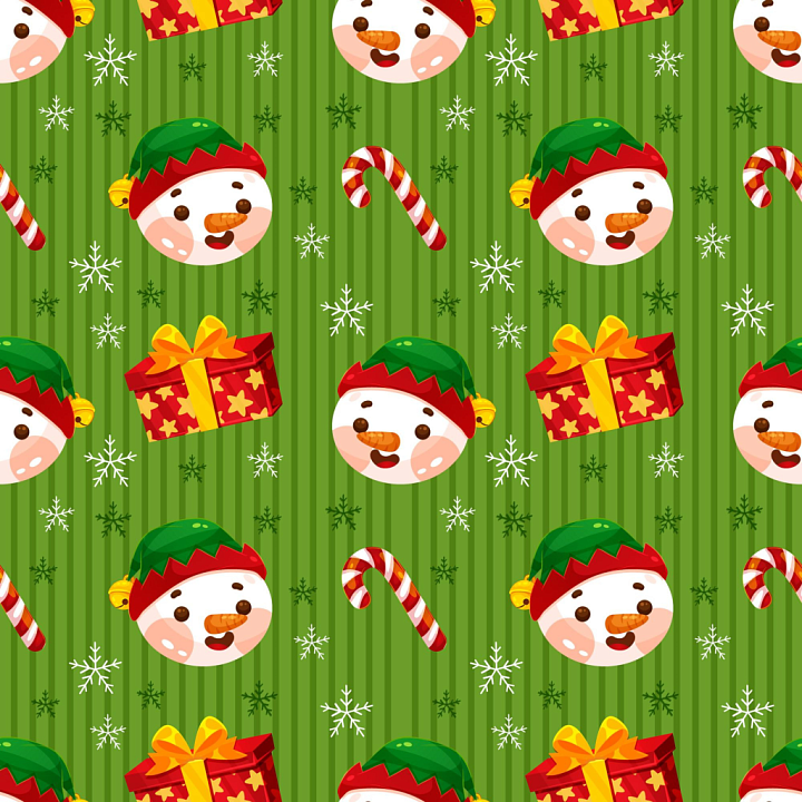 Featuring Cute Christmas Icons on Green Striped Background seamless PBR texture preview