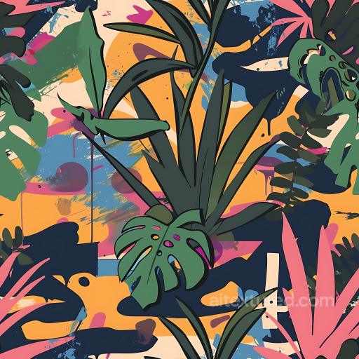 Stylized Jungle Camouflage PBR Texture with Tropical Foliage seamless Color Camouflage PBR texture