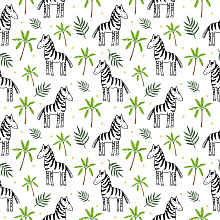 Seamless 3D Pattern PBR Texture Featuring Hand-Drawn Zebras & Tropical Leaves texture preview