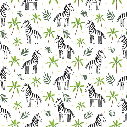 Pattern Bundle - Seamless 3D Pattern PBR Texture Featuring Hand-Drawn Zebras & Tropical Leaves texture preview