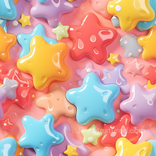 Inflated PBR Texture with Multicolor Puffy Star Shapes seamless Inflated PBR texture
