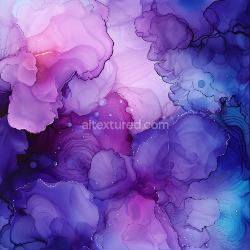 Seamless 3D Alcohol Ink PBR Texture Featuring Purple and Violet Fluid Swirls