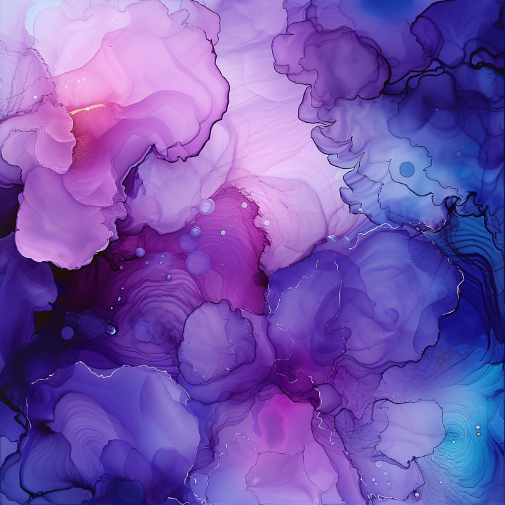 Alcohol Ink Featuring Purple and Violet Fluid Swirls seamless PBR texture preview