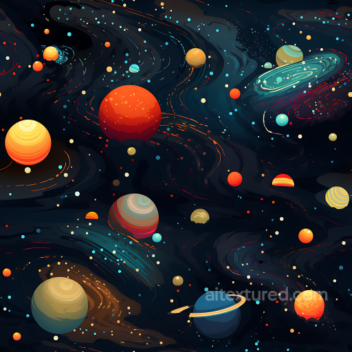 Space PBR Texture Featuring Colorful Planets & Swirling Cosmic Clouds seamless Star, space, planets PBR texture