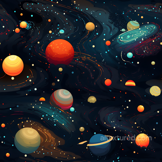 Space PBR Texture Featuring Colorful Planets & Swirling Cosmic Clouds Star, space, planets texture preview