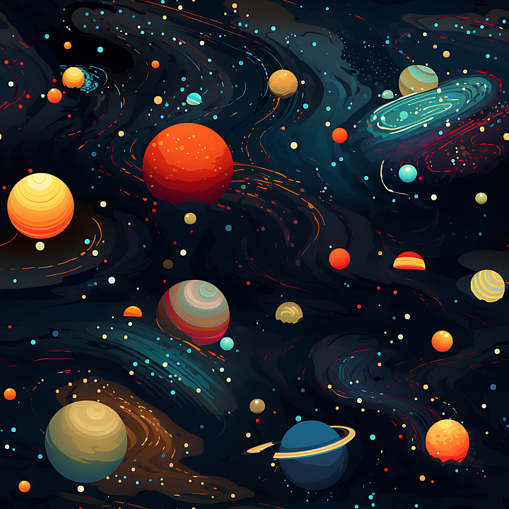 Space Featuring Colorful Planets & Swirling Cosmic Clouds seamless PBR texture preview