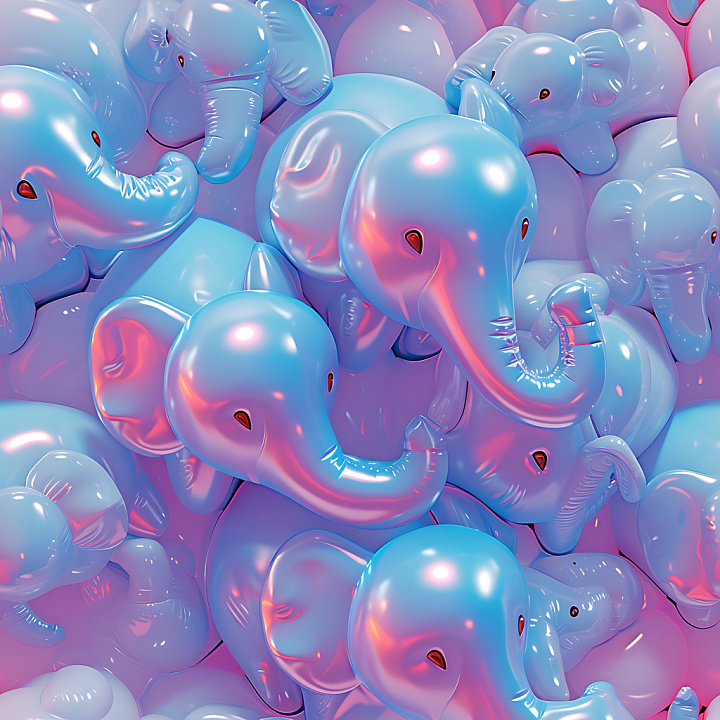 Inflated Vinyl Elephant Toy in Soft Blue with Glossy Finish seamless PBR texture preview