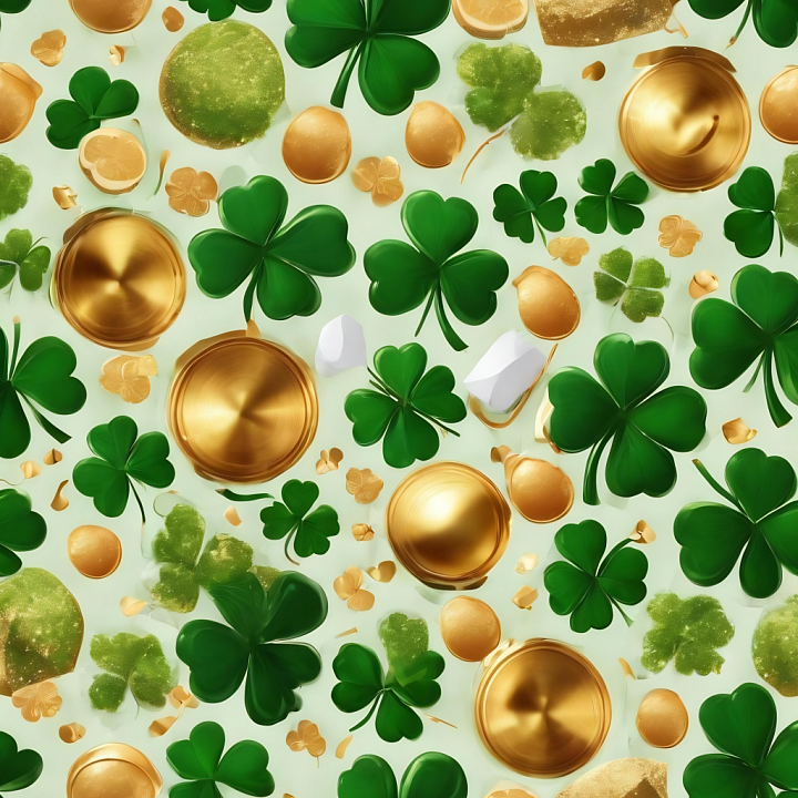 Featuring Vibrant Shamrocks and Glossy Gold Coins seamless PBR texture preview