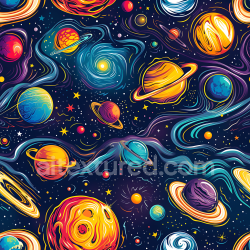 seamless Seamless 3D Space PBR Texture Featuring Vibrant Planets and Stylized Galactic Swirls texture 8k free download PBR