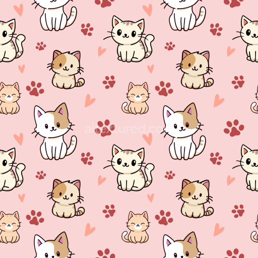 Pattern Bundle - Seamless 3D Pattern PBR Texture with Cute Cartoon Cats and Paw Prints texture preview