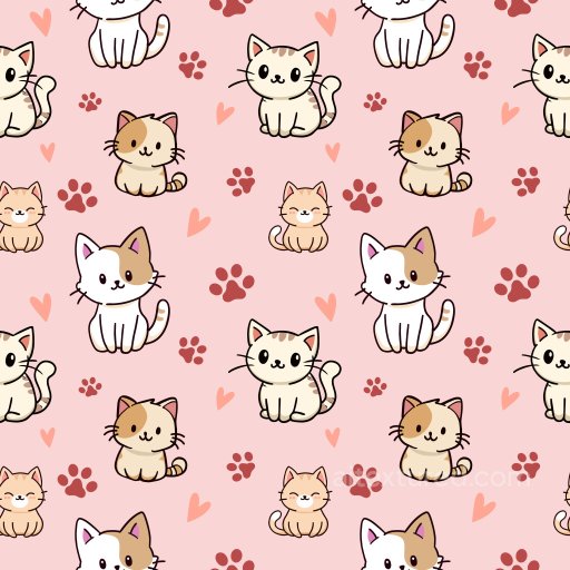 Pattern PBR Texture with Cute Cartoon Cats and Paw Prints seamless Pattern Bundle PBR texture