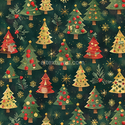 Seamless 3D PBR Digital Paper Texture with Festive Christmas Trees and Ornaments