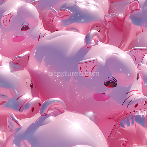 Seamless 3D Inflated PBR Texture Featuring Glossy Pink Vinyl Piggy Banks